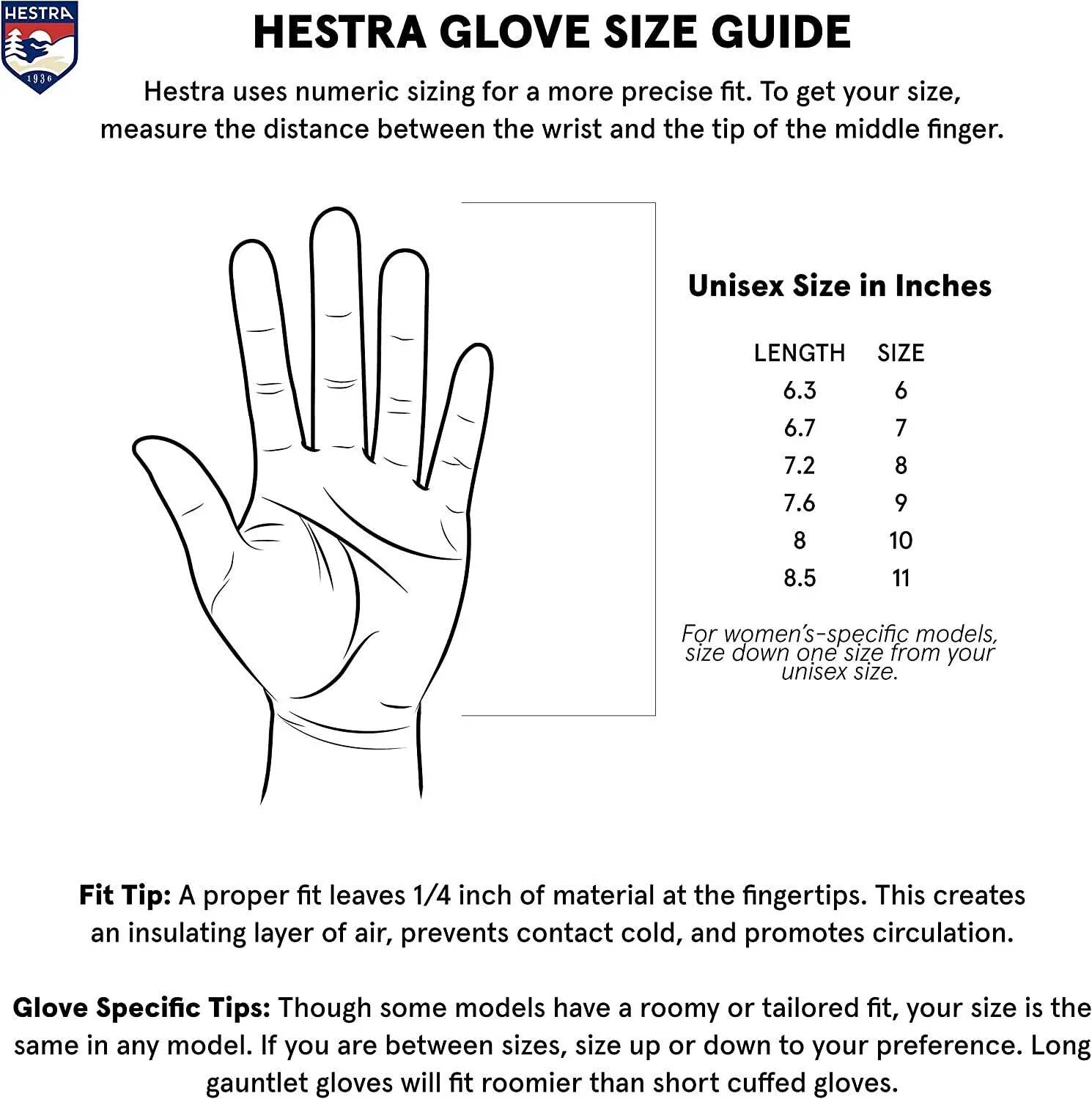 Hestra Glove Size Guide
